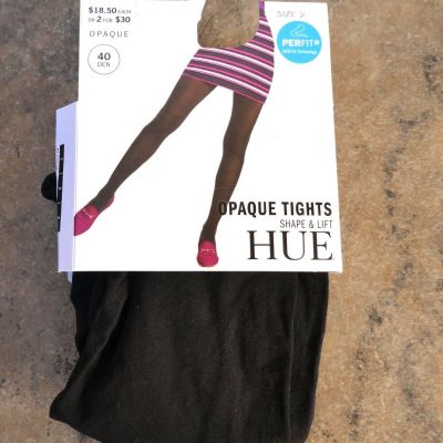 HUE SZ 2 Black Shaper OpaqueTights U5796 Open Package